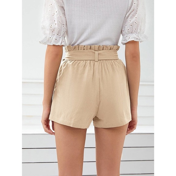 Boho Paperbag Belted Shorts high waist with pockets - olive green - Picture 8 of 11